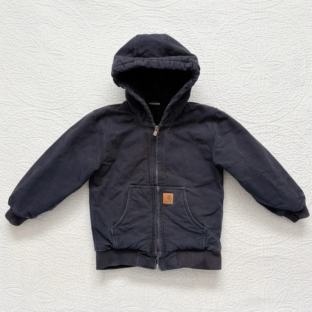 Carhartt Boys' Duck Canvas Active Jacket with Quilted Lining, Black (Sz S / 7-8)